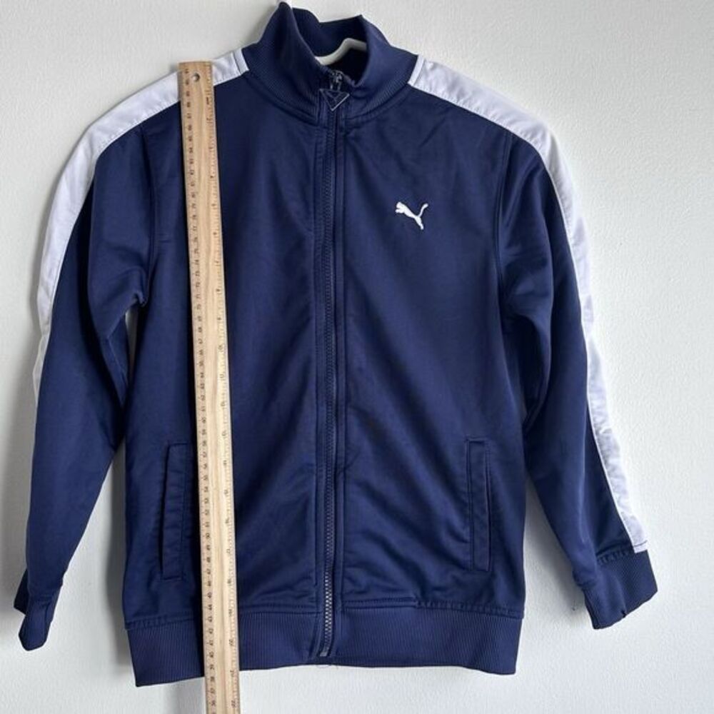 Puma Jacket Sweatshirt sport lifestyle Boys Youth Small Navy/White Zip Up‎ - Picture 2 of 5